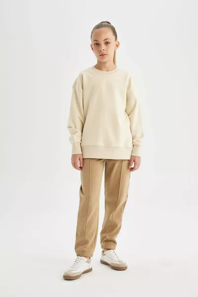 Sweat-shirt scolaire basique en coton à col rond coupe décontractée pour fille AU