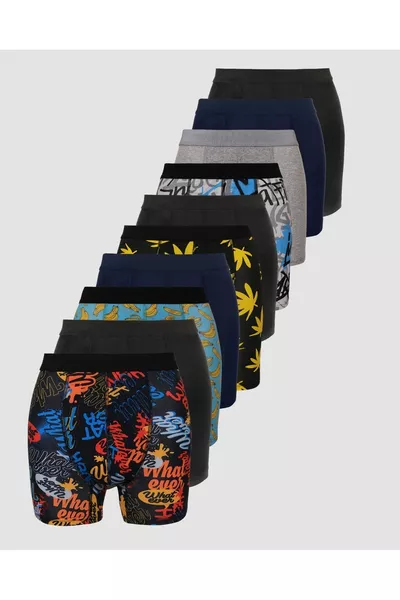 بوكسر رجالي قطن عادي مطاطي بنقوش - عبوة خاصة من  قطع