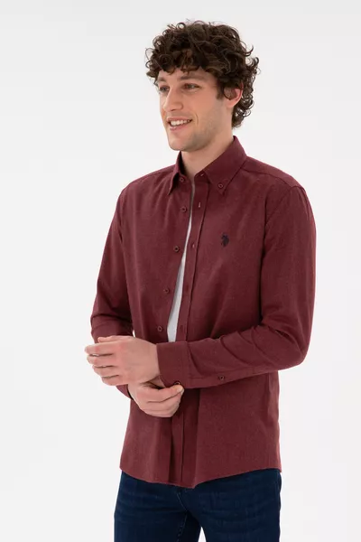 Men's Maroon Long Sleeve Basic Shirt 