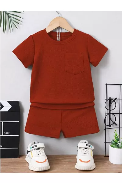 Sommerzweiteiler aus Baumwoll-Waffle-Stoff mit Taschen-Detail