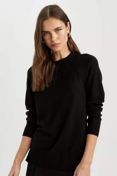 Вязаный свитер с мягкой текстурой, круглый воротник, реглановые рукава, базовый, однотонный WN