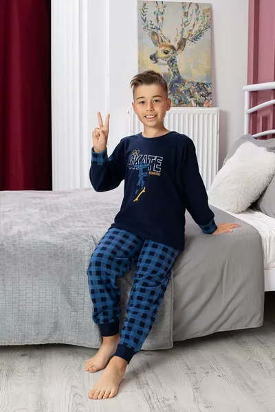 New Season Fall/Winter Boys' Skate Pattern Fleece Pajama Set 