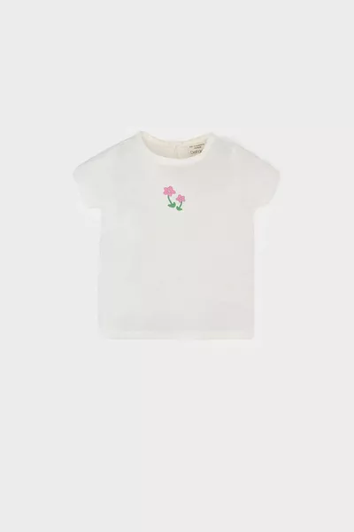 Mädchen Baby 2-teiliges Set Blumiges Baumwoll-Kurzarm-T-Shirt mit Latzhose SM