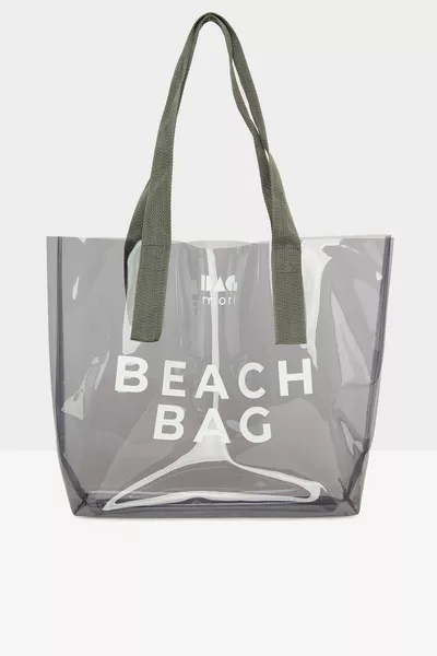 Gri Kadın Beach Bag Baskılı Şeffaf Plaj Çantası 