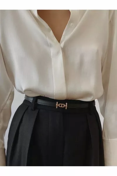 حزام نسائي رفيع بمشبك ذهبي، حزام للبنطال، حزام للقميص، حزام للسترة