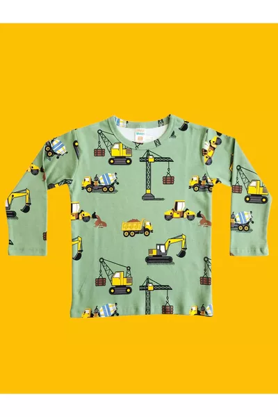 Long Sleeve Patterned Kids' Pajama Set #printedkidspajamaset #laundrygarden #constructionpatternpajamas