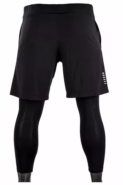 بيرسي سروال داخلي طويل للرجال من الميكروفايبر، قطعتان في قطعة واحدة، أسود/أسود، شورت رياضي