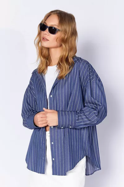 Chemise oversize rayée pour femme bleu marine | 