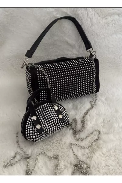 حقيبة كتف نسائية بالحجر الأسود