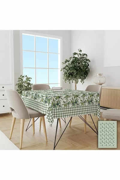 Plaid Olive Pattern Easy-to-Clean Stain-Resistant Hassle-Free Tablecloth