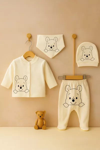Unisex Baby Hospital Discharge Set Bear Winnie Natural Cotton 0-3 Months