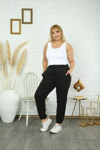 Women's Plus Size Black Sweatpants Product Double Knit