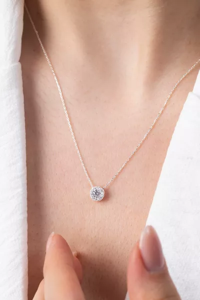 Single Stone  Sterling Silver Necklace