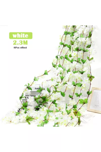 Ramo di Fiori Artificiali Primaverile, Gelsomino, Ciliegio Giapponese Fiorito,  cm,  Fiori, Modello Avvolgibile di Prima Qualità