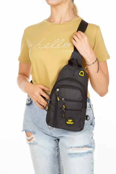 للجنسين الكتان النسيج الأسود للماء سماعة USB منفذ الخصر وحقيبة الكتف الصليب الصدر السفر