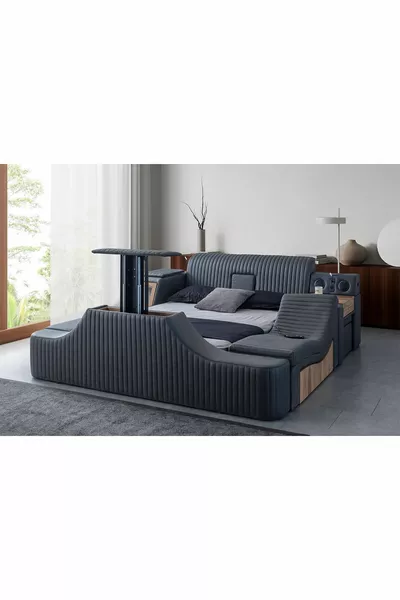 سرير ذكي بموديلات مساج من صن شاين تي في باللون الرمادي الغامق