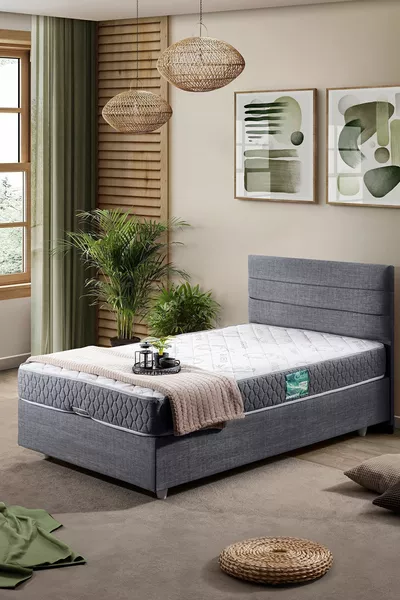 Sofia Tek Kişilik Baza Başlık Comfort Yatak Seti Gri
