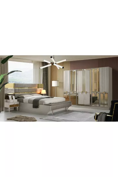 Marsilya MDF Slaapkamer Set met Bedbodem + Bank