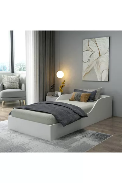 Oya  Ölçülerinde Yatak Uyumlu Tek Kişilik Karyola, Beyaz - Oya