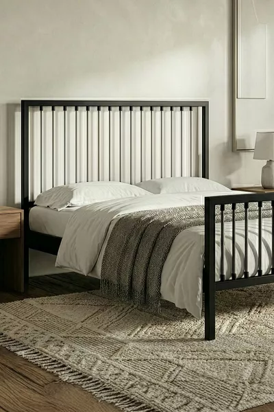 سرير معدني مزدوج بريز (أسود-رمادي) (بقوائم خشبية)