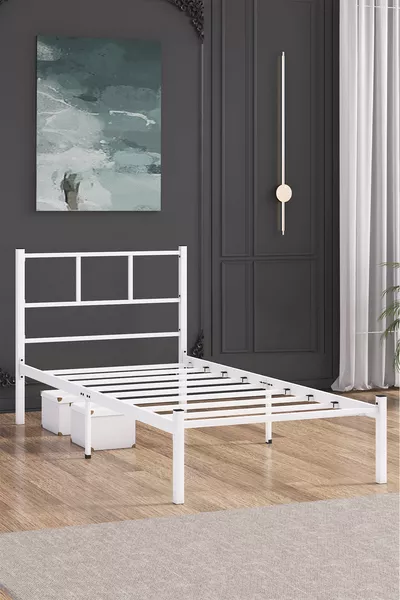 سرير، سرير معدن جمرة، اللون أبيض، خيارات المقاس