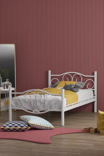 Lale Lit en métal forgé blanc pour une personne, 