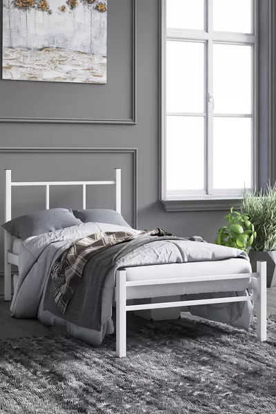 Lit en métal, Lit en métal Defne, Couleur blanche, Options de taille