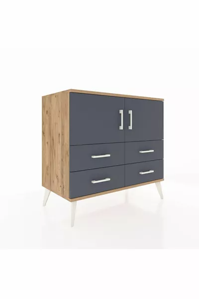 Комод Hyperion с 2 полками, 4 ящиками и 2 дверцами, сосна-антрацит