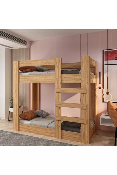 سرير بطابقين شبابي متوافق مع السرير من خشب الصنوبر العتيق