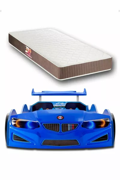 Bmw - Éco - Lit voiture avec voiturette - Full - Matelas intérieur Elif Cm