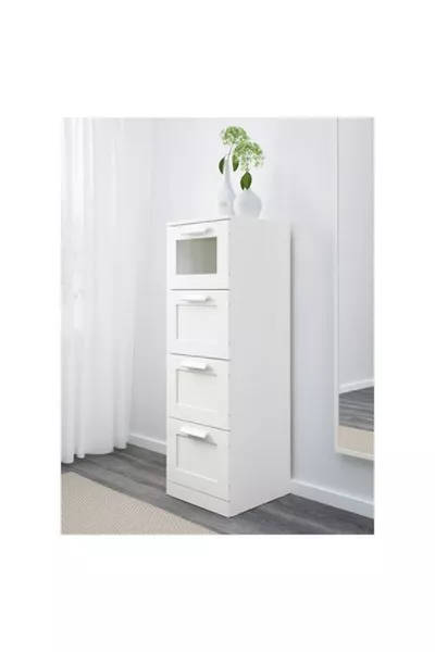 برمنس، خزانة بأربعة أدراج، سم، أبيض-زجاج مثلج