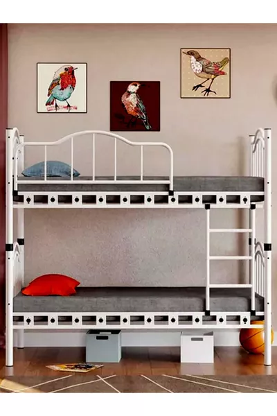 أرجيمو بيليناي غرفة نوم أطفال صغيرة سرير بطابقين معدني وسرير فردي × أبيض