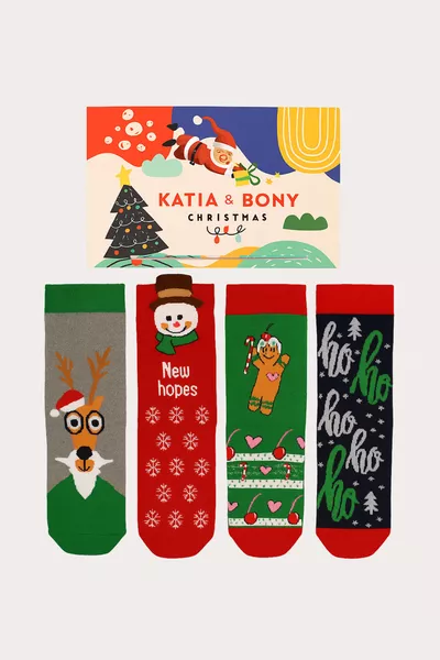 4-Pack Christmas Box Art Sock Patterned