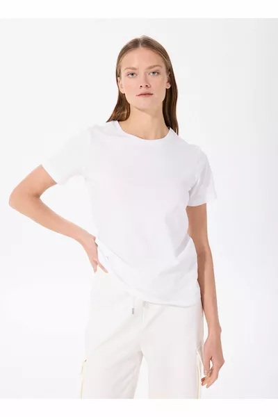 T-shirt basique blanc à col rond pour femme TENGIZ