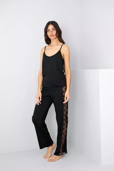 Viscose Pajama Set with Tulle Details and Strap