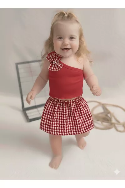 طقم للأطفال الرضع من قطعة واحدة: تنورة قصيرة وبلوزة بأكمام واحدة