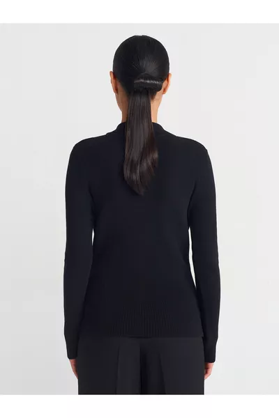  Hoge Hals KNOPEN Trui-Zwart