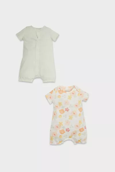 Tutina Neonato Femmina in Maglina a Maniche Corte con Fantasie, Set da 2 NS