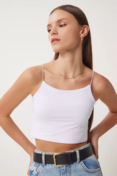 Damen Weißes Trägerspinnen Top 