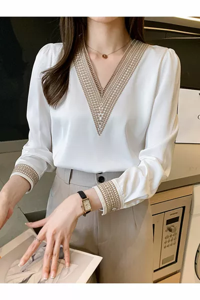 قميص الدانتيل طوق