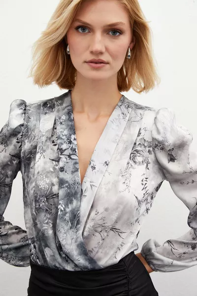 Bloemenprint Bodytop - GRIJS