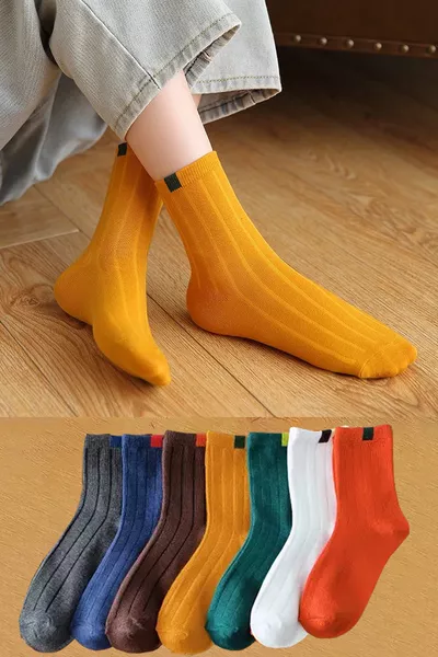 7 Paar Bunte Rippensocken für Herren und Damen, lange Kniestrümpfe