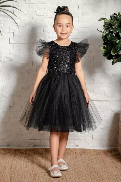 Tule Meisjes Set Jurk  Zwart