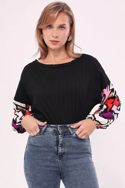 Dames Zwarte Mouwen Kleurrijke Losse Blouse 