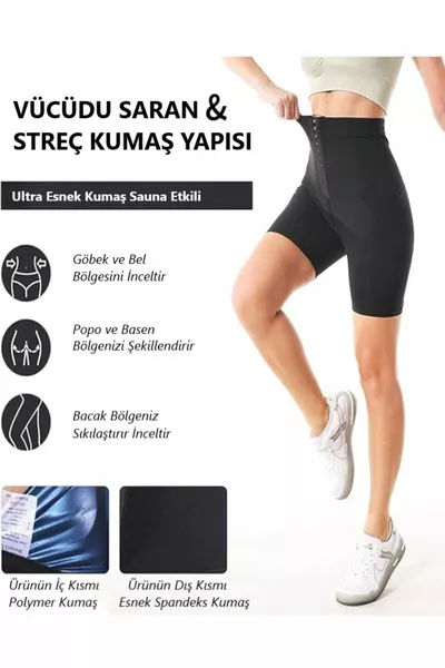 Short de sauna avec agrafes, effet corset thermique, short amincissant et sculptant le corps