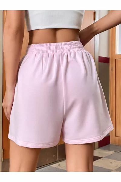 Short de suivi à poche inclinée avec slogan et dessin animé Qutie