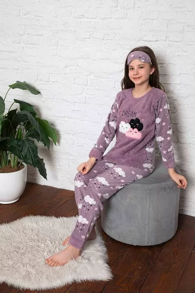 Cloud Applique Embroidered Fleece Girls' Pajama Set