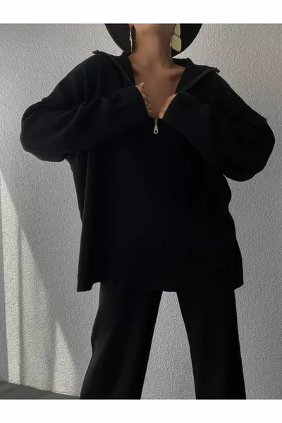 Knitted Detail Oversized Sweater and Pants Knit Set