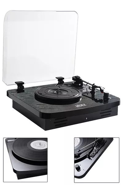  Nostalgic Turntable Record Player (RECHARGEABLE WITH BLUETOOTH AUX SPEAKERS, 3 SPEEDS) Needle Included