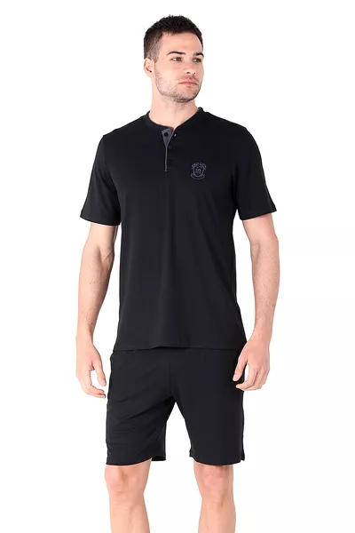 طقم شورت قطن عادي من Ds Damat باللون الأسود